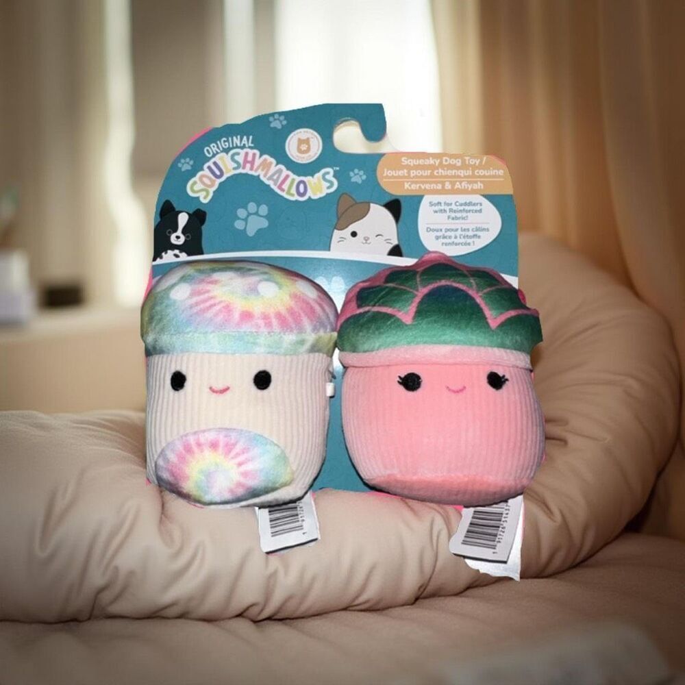 NIP Squeaky Plush Dog Toy Kervena & Afiyah Mushrooms SHROOMS Squishmallows 3.5”